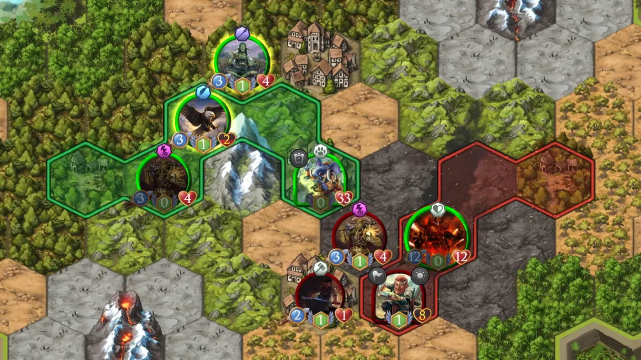 Khazgar, Flame Emperor, hits the enemy commander, taking him from 20 health to 8.